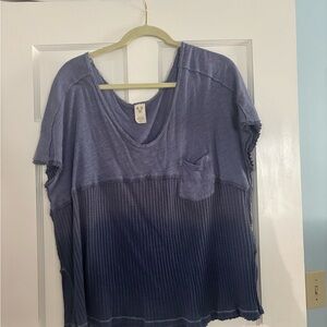 We The Free Blue Boxy Ribbed T-Shirt